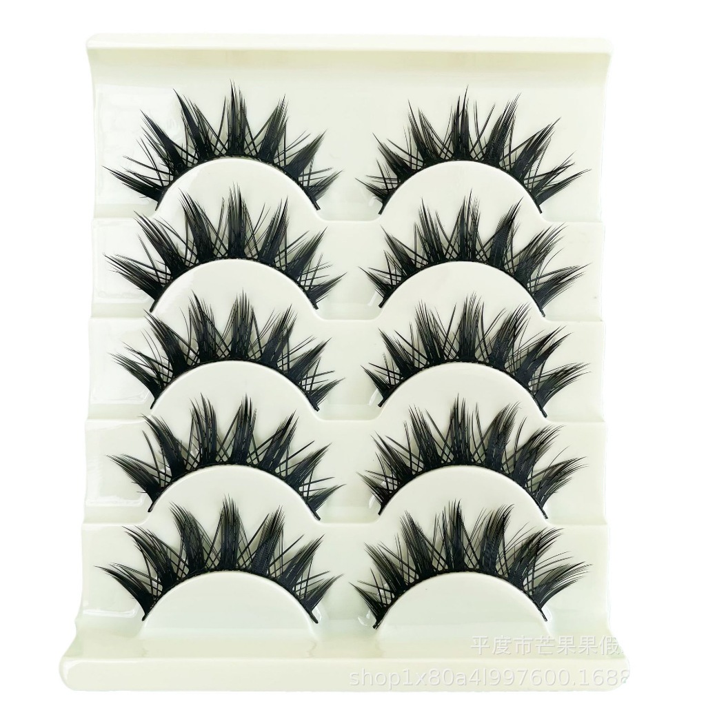 5 คู่หนามังงะ Lashes Crisscross Messy Curly ขนตาปลอม Big Devil นุ่มธรรมชาติขนตาปลอม