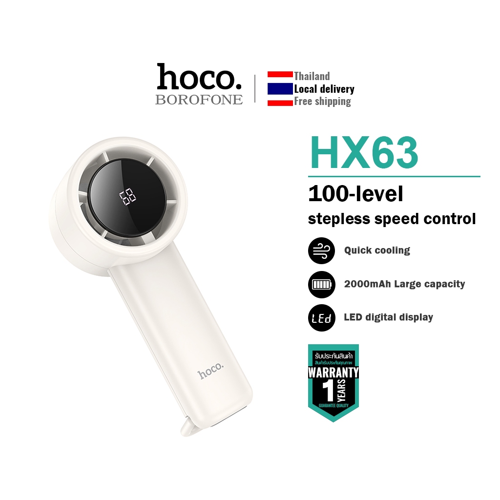 hoco. HX63 พัดลมพกพา Turbo รอบสูง ชาร์จ USB พัดลมมือถือ Digital Display มือถือพัดลมขนาดเล็ก ปรับระดับได้ 100 ระดับ