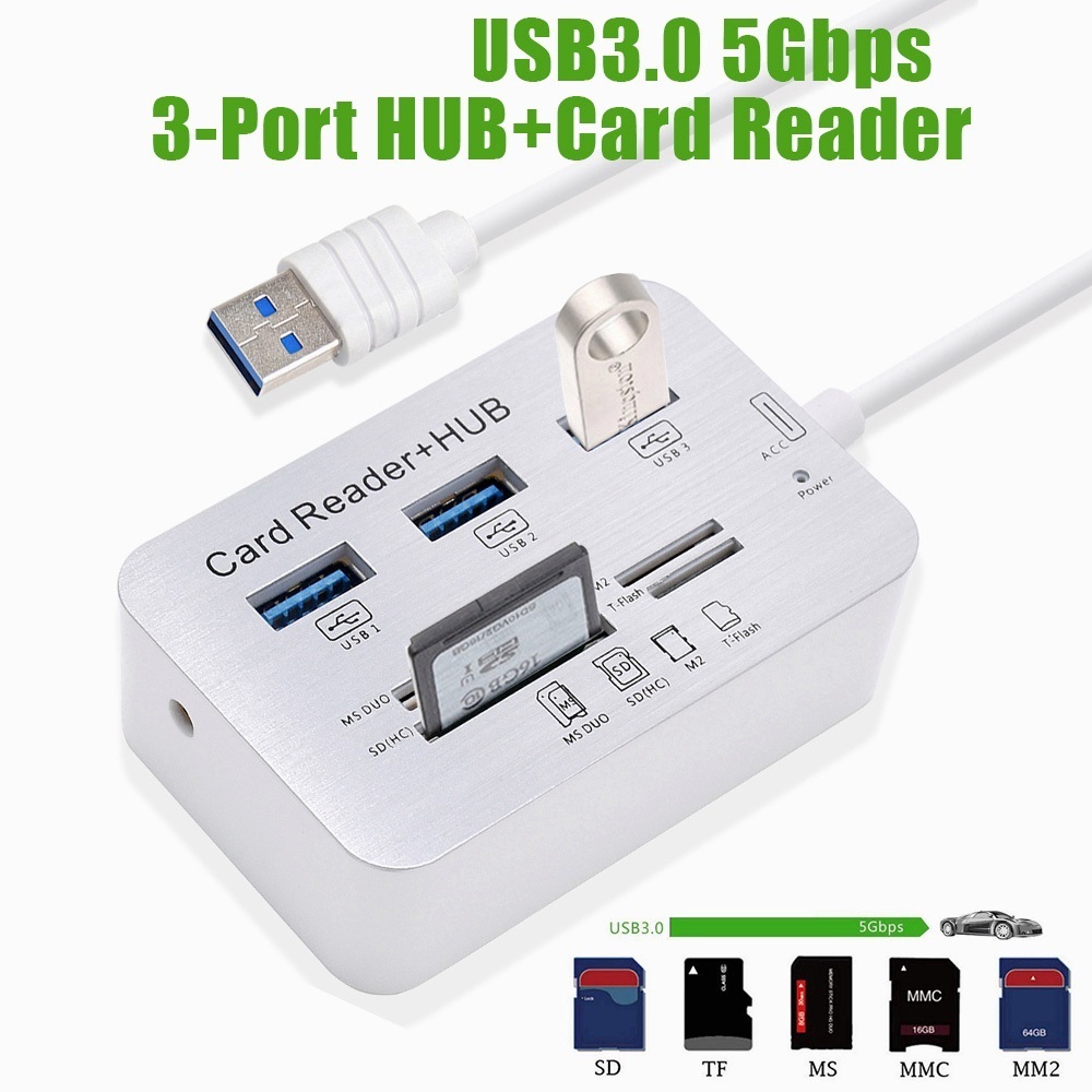 USB 3.0 HUB + เครื่องอ่านการ์ดความเร็วสูง USB HUB พร้อม MS/SD/M2/ TF Card Reader 3 พอร์ต USB