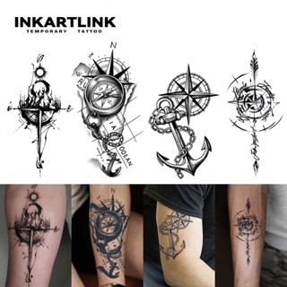Inkartlink Compass Anchor สติ๊กเกอร์รอยสักชั่วคราวกันน้ำ ชุด…