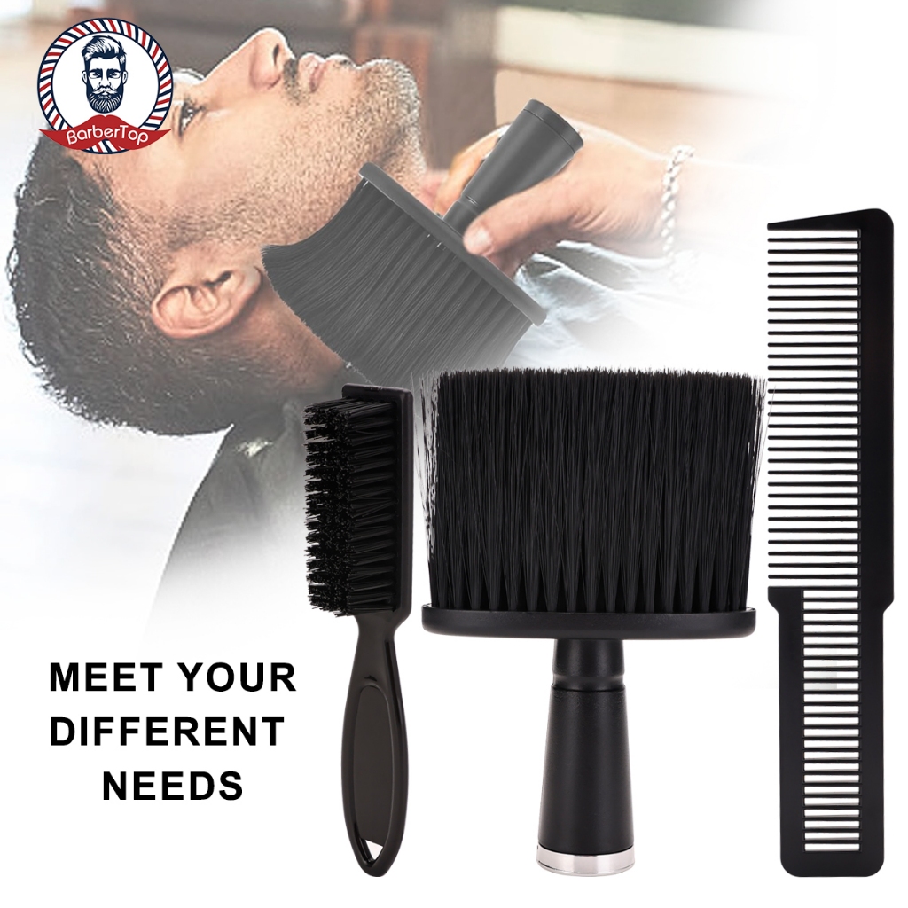 ในสต็อกในสต็อก#barber ทําผม แปรงทําความสะอาดขนนุ่ม แปรงผมหัก แปรงแบน ที่เก็บฝุ่นคอย้อนยุค ร้านกําจัดเสีย หวีสีดํา 3 ชิ้นชุด