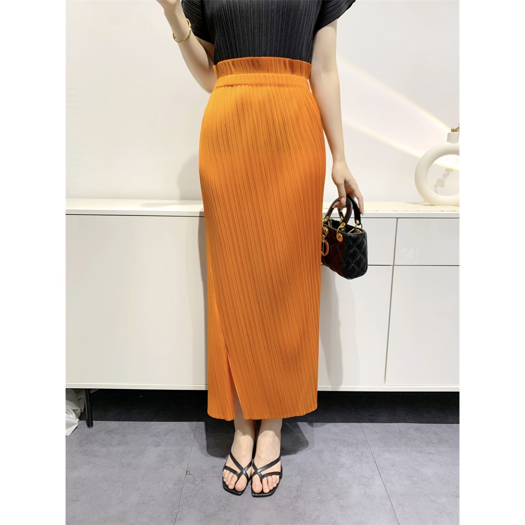 มิยาเกะ จีบ2023กระโปรงจีบผู้หญิงแยกสบายสบายๆกระโปรงจีบกลางความยาวเอวสูง ผอมลง ดู ซอก ออกแบบเสื้อผ้าผู้หญิง