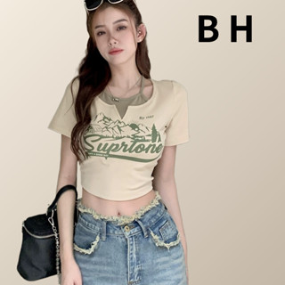 Bh American Spice เสื้อยืดผ้าฝ้ายผู้หญิงคอสั้นปลอมสองชิ้น