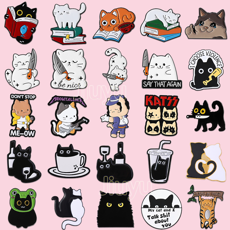 น่ารักแมวดําเคลือบ หมุด เพลงตลกแมวปกเข็มกลัดการ์ตูนสัตว์แมวตีนขาตราอุปกรณ์เครื่องประดับของขวัญสําหรับเพื่อน