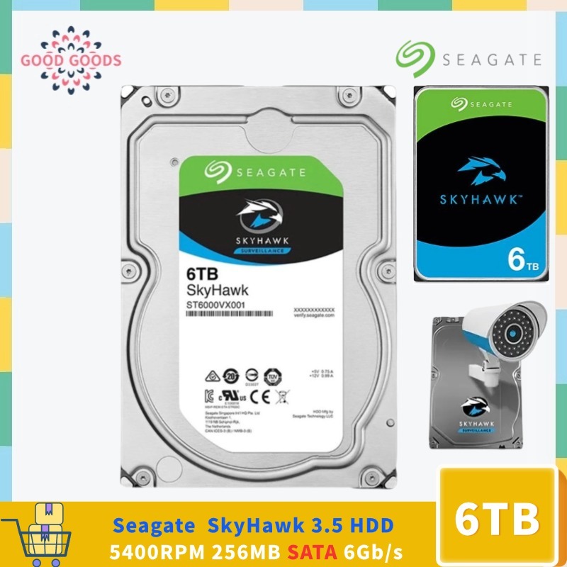 Seagate Skyhawk 6TB ST6000VX001 การเฝ้าระวังฮาร์ดไดรฟ์ภายใน 3.5 HDD SATA 6Gb/s 5400rpm 256M แคชกล้อง