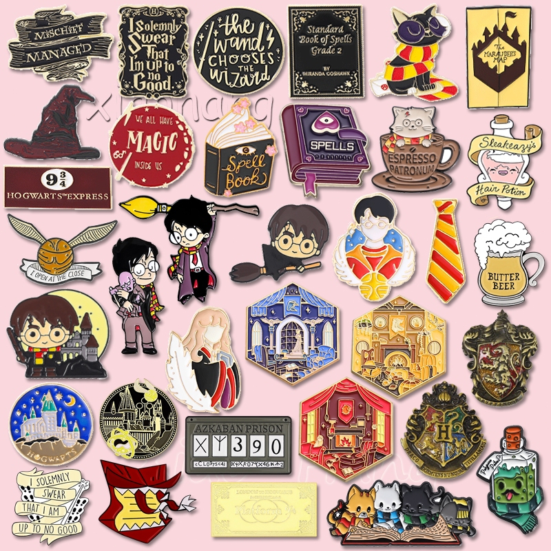 Magic Academy Potter เคลือบ Pin แม่มด Magic หมวกเข็มกลัดแมว Witchcraft Spell Pins ป้ายปก Gothic อุปก