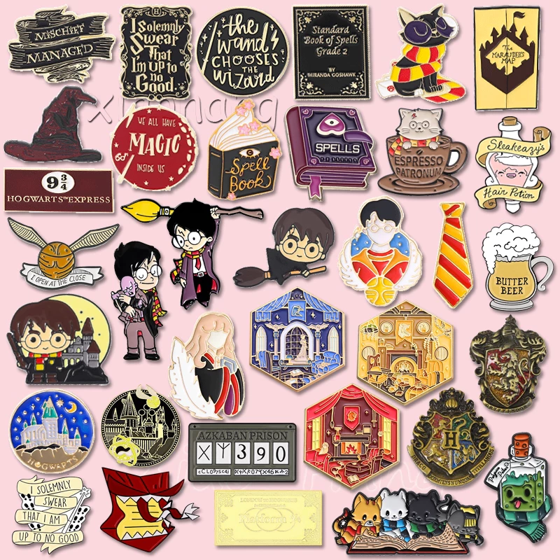 Magic Academy Potter เคลือบ Pin แม่มด Magic หมวกเข็มกลัดแมว Witchcraft Spell Pins ป้ายปก Gothic อุปกรณ์เสริมของขวัญสําหรับเพื่อน