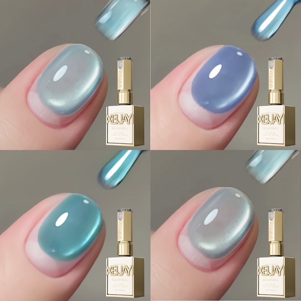 ชุดน้ำยาทาเล็บ 4 สีตาแมวสีน้ำเงินยอดนิยมใหม่ ผงแม่เหล็กความหนาแน่นสูง เหมาะสำหรับร้านทำเล็บ