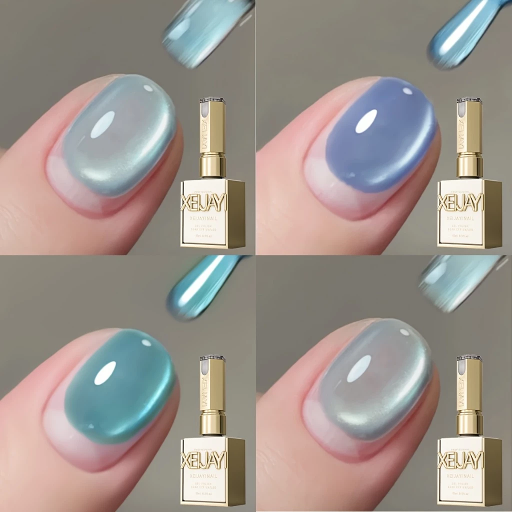 ชุดน้ำยาทาเล็บ 4 สีตาแมวสีน้ำเงินยอดนิยมใหม่ ผงแม่เหล็กความหนาแน่นสูง เหมาะสำหรับร้านทำเล็บ