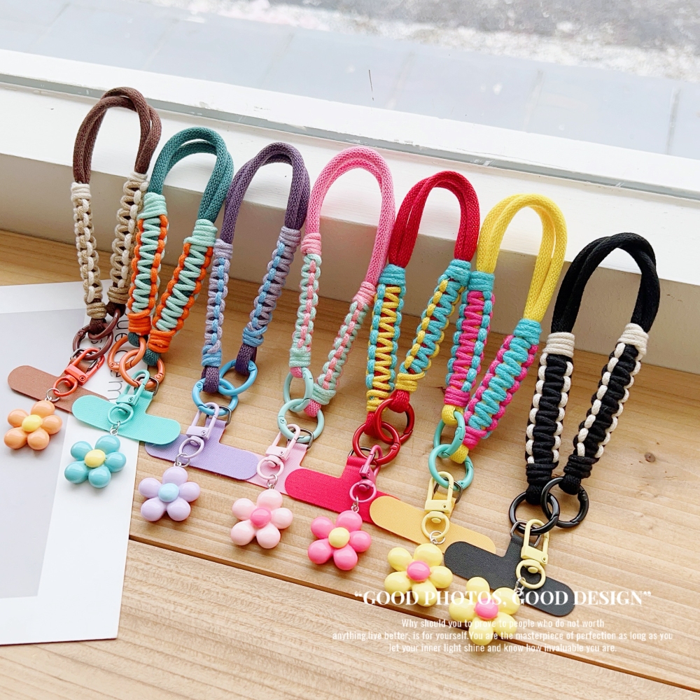 เชือกเส้นเล็กโทรศัพท์มือถือสากลทอมือสร้างสรรค์, สายรัดข้อมือเจ็ดสี, เชือกสั้น, สายรัดจี้ดอกไม้โทรศัพท์มือถือการ์ตูนส่วนบุคคล