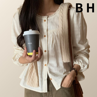 ข สไตล์เกาหลีสุภาพสตรีวินเทจเสื้อแอปริคอทแขนยาวคอกลมลูกไม้เย…