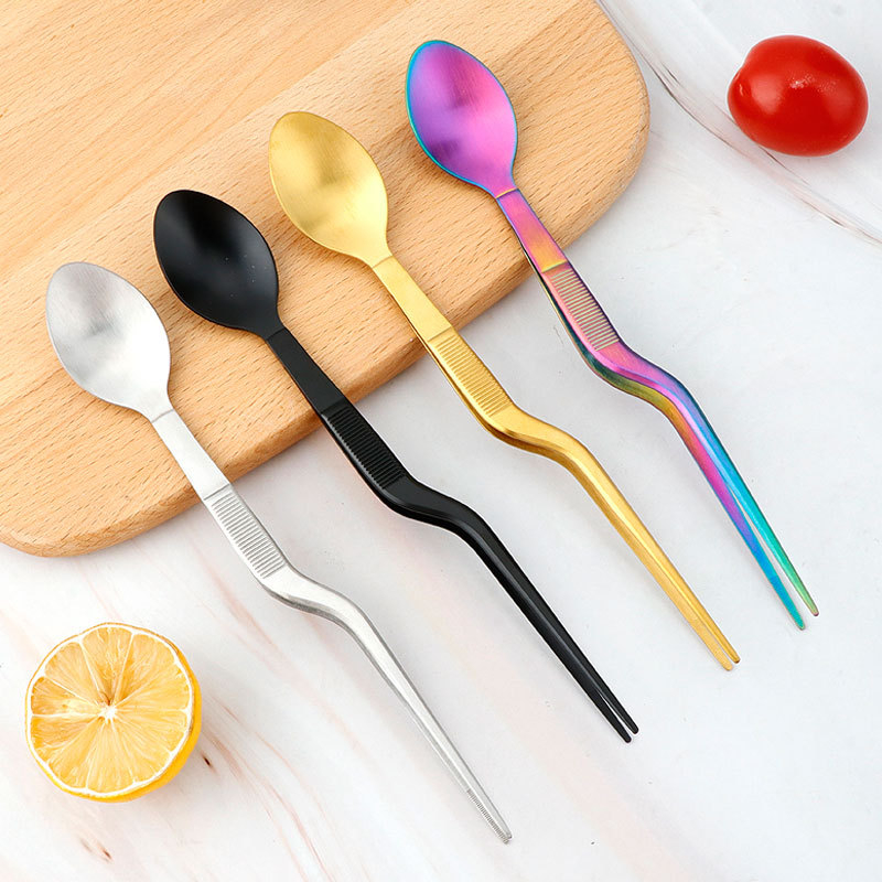 Pro Chef ชุดชุบ TWEEZER แหนบสแตนเลสชิม Offset ช้อนบาร์เครื่องมือทําอาหารช้อน
