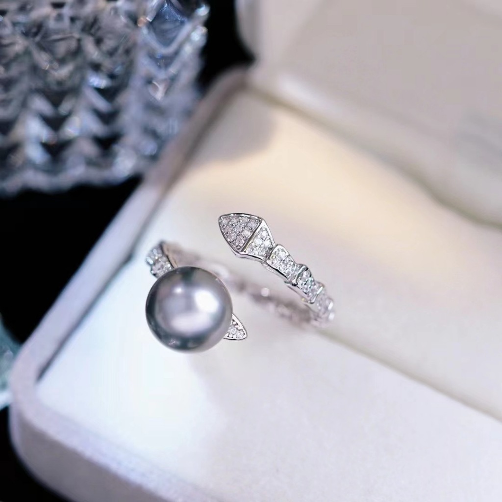 เพทายรูปงูทองแดงชุบทองที่เต็มไปด้วยแหวนมุกน้ําจืดแฟชั่น