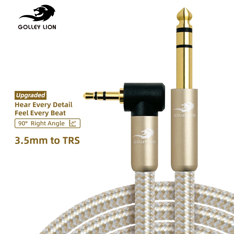 โกลลีย์ สิงโต มุมขวา 1/8 ถึง 1/4 สายสเตอริโอ 3.5 มม. ตร.ส ถึง 6.35 มม. สายสัญญาณเสียงพร้อมตัวเรือนโลหะผสมสังกะสีและถักเปียไนลอนสําหรับแล็ปท็อปอุปกรณ์โฮมเธียเตอร์