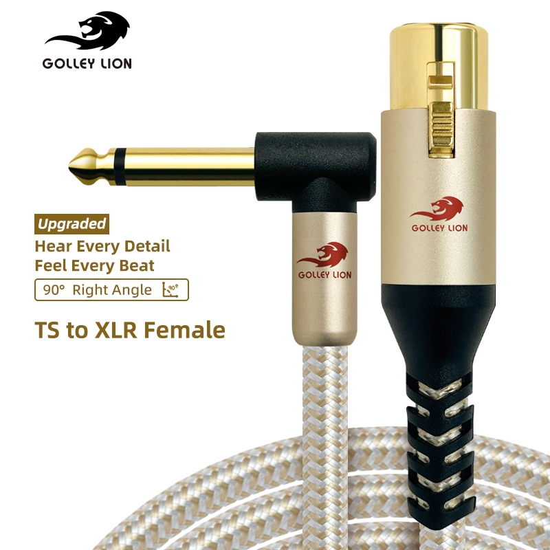 GOLLEY LION Right-Angle 1/4 TS to XLR Female Cable, Nylon Braided Microphone Cable TS 6.35mm Mono Jack Unbalance Heavy Duty Microphone Cable