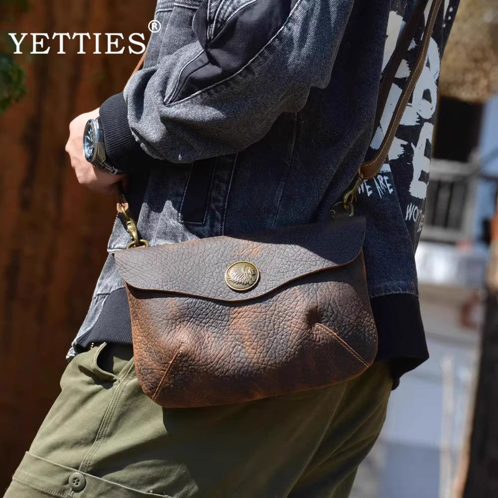 Crazy Horse Leather Mens Crossbody Shoulder Bag กระเป๋าคาดหน้าอกหนังแท้สําหรับผู้ชาย