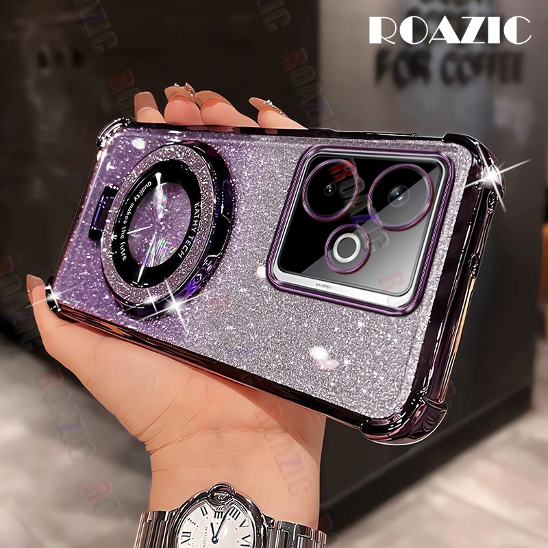 หรูหราG Litter Blingวงเล็บแม่เหล็กชุบปลอกเข้ากันได้สําหรับRealme GT 7Tไล่โทนสีสี่มุมAnti-Fallซิลิโคน