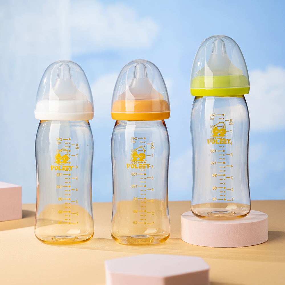 Poleey 240ML/8.44oz ขวดนมป้องกันอาการโคลิคเด็กสไตล์เดียวกัน 5 ซม.ขวดนมขนาดกว้าง PPSU Tritan ขวดนมพร้อมจุกนม