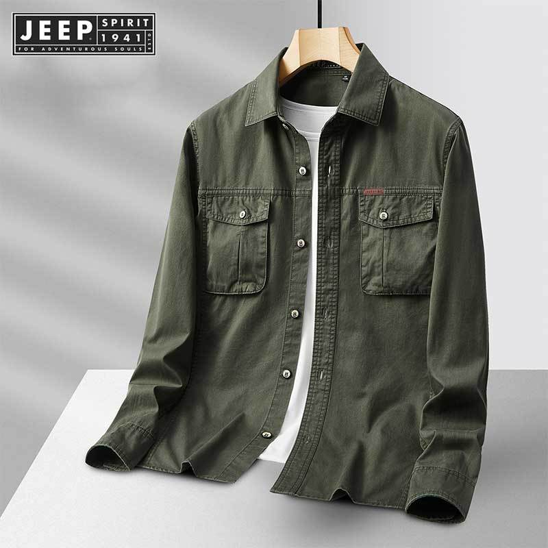 JEEP SPIRIT 1941 ESTD เสื้อเชิ้ตทหาร 100% Cotton แขนยาว ลำลองผู้ชาย M-4XL