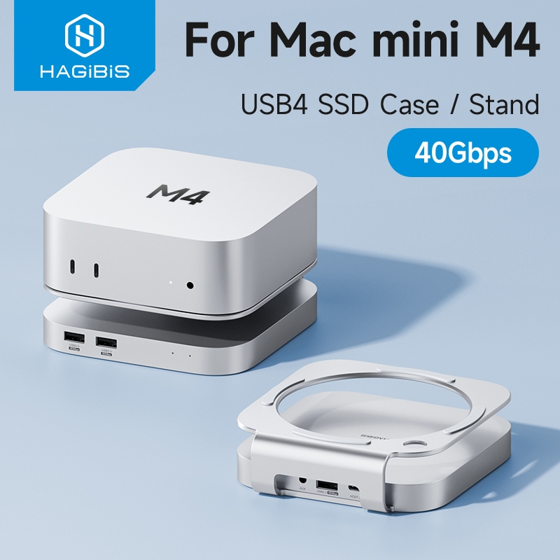 Hagibis USB C Hub พร้อม USB4 ฮาร์ดไดรฟ์ 40Gbps M.2 NVMe SSD กรณี USB 2.0 สําหรับ Mac mini M4/M4 Pro 