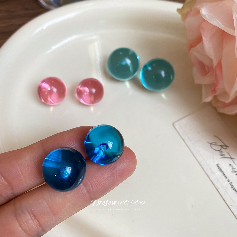 เดรช 925 เงินเข็มเรซิ่นต่างหูทรงกลมสําหรับฤดูร้อนสไตล์วันหยุดสดและหวาน