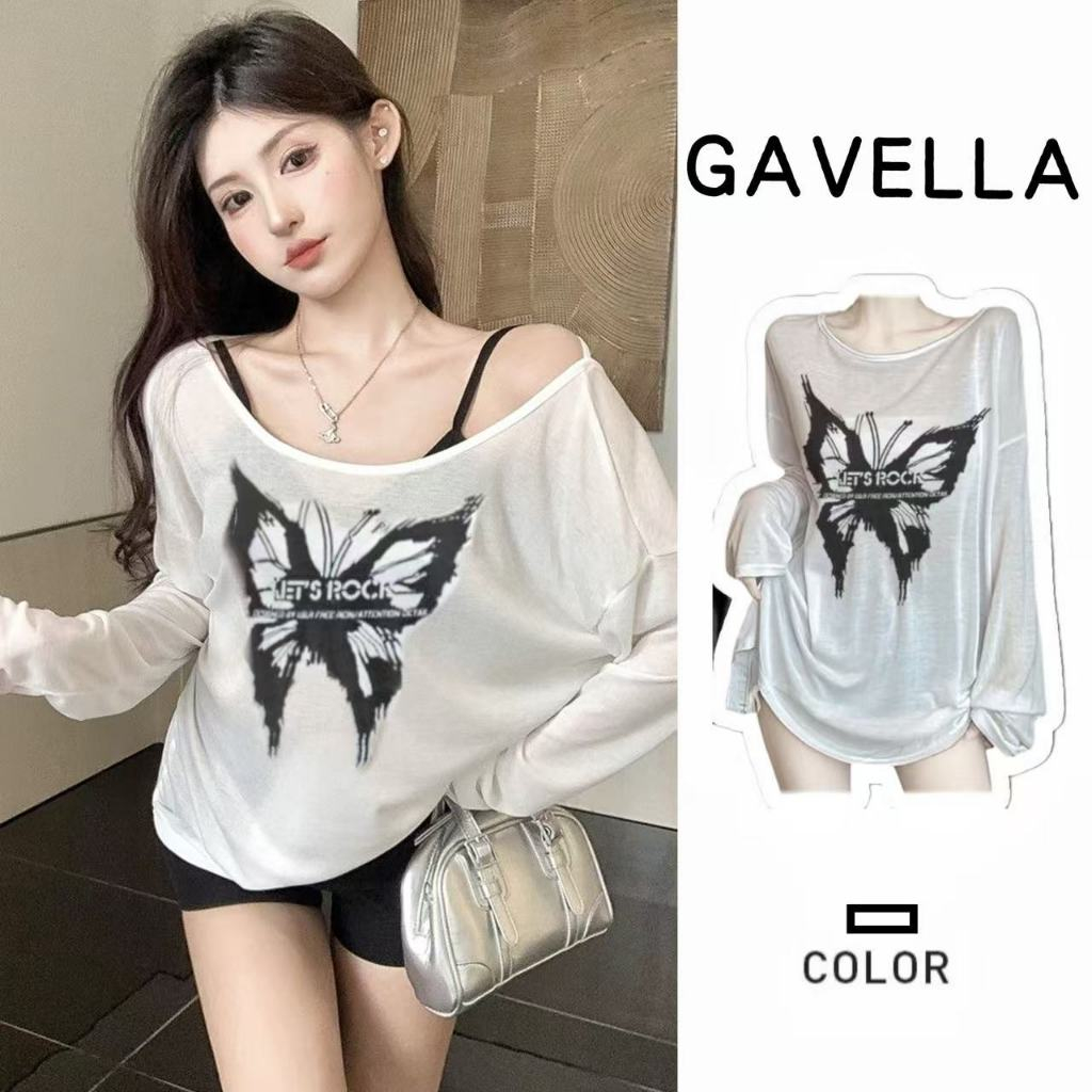 GAVELLA เสื้อแขนยาว เสื้อชีฟองทรง Ovesize ใส่แมทช์เสื้อสายเดี่ยว หรือ บิกินี่ ใส่คลุมได้ทุกงาน ทรงหลวม พิมพ์ลาย สาว เซ็กซี่