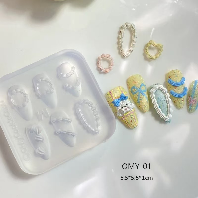 ผู้มีอิทธิพล สไตล์ใหม่แหวนครีมกระต่ายโบว์โซ่ลูกปัดผีเสื้อดอกไม้แม่พิมพ์แต่งเล็บสามมิติลําแสงแม่พิมพ์