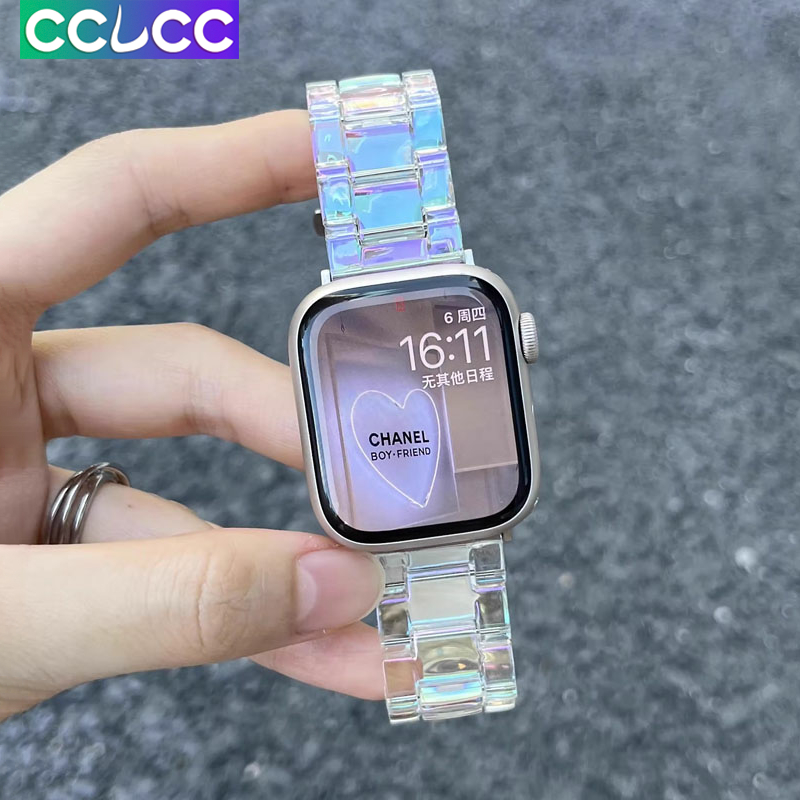 Cclcc 20 มม.22 สมาร์ทนาฬิกาฤดูร้อนสีลูกกวาดเรซิ่น Casual สายรัดข้อมือ,อะคริลิคโปร่งใสสายรุ้งสําหรับ HUAWEI นาฬิกา GT 4/3/2 46 42 มม./Samsung Galaxy นาฬิกา 6/5/4/3 44 40 มม.