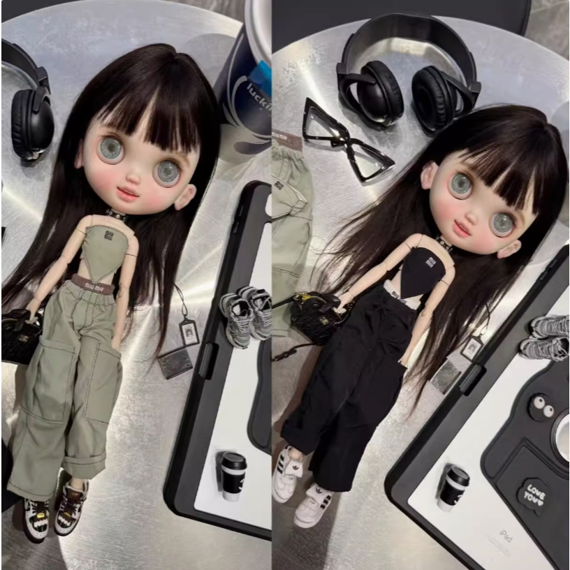 ผ้าขนาดเล็ก blythe Doll Clothes Black Green Overalls OB24 azone 19 Joint Body ใส่ได้
