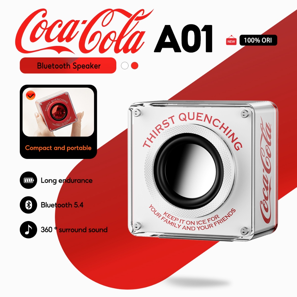 Coca-Cola A01 ลําโพงบลูทูธ Bluetooth 5.3 | แบตเตอรี่ความจุสูง 600มะห์ | เสียงไฮไฟระดับพรีเมียม | ดีไซน์พกพาขนาดเล็ก