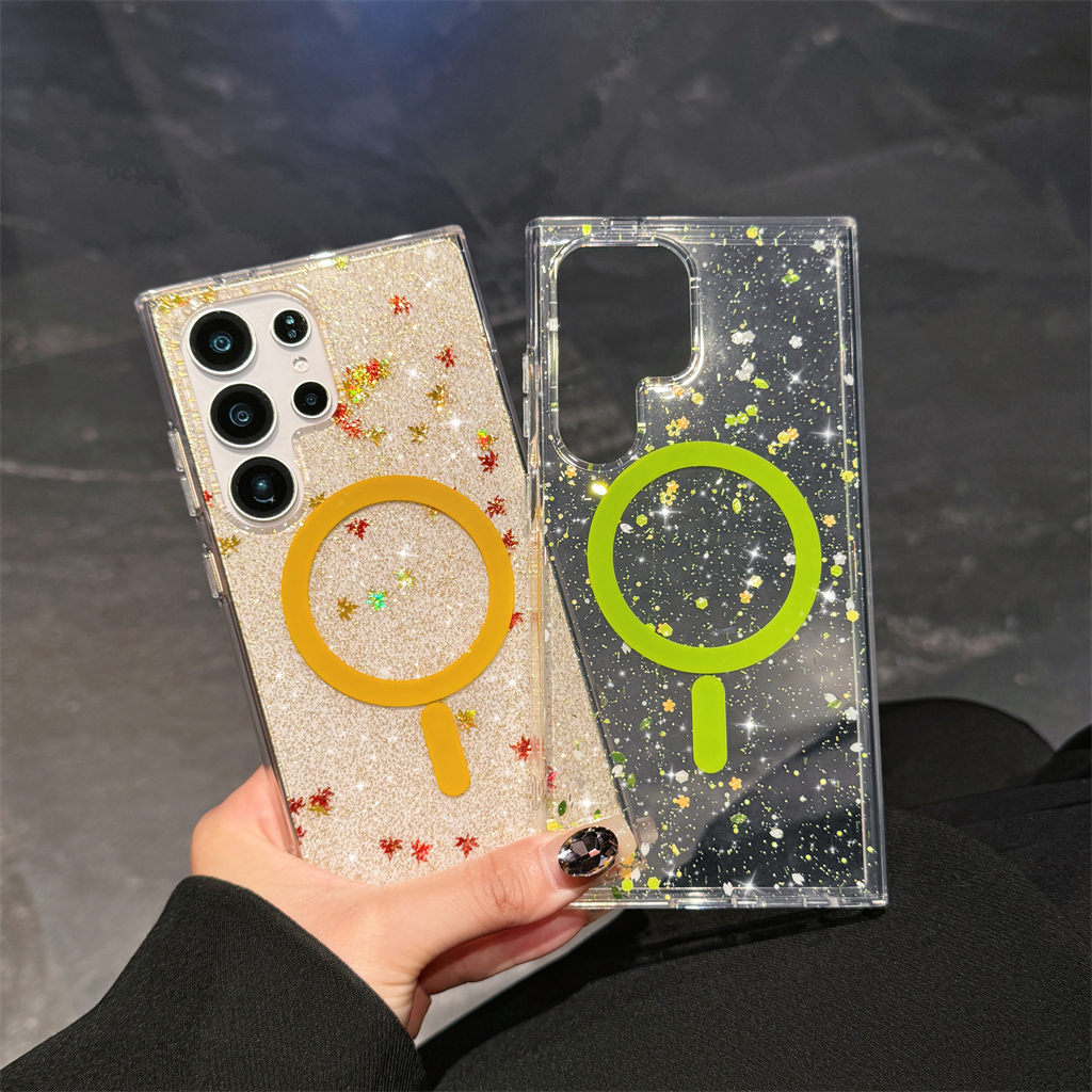 แฟชั่น แวววาว ใบไม้ร่วง Magnetic เคส Samsung Galaxy S26 Ultra S26 Plus S26 S25Edge S25 Ultra S25 Plus S25 S24 FE S24 Ultra S24 Plus S24 Case เคสโทรศัพท์ใหม่ แผ่นหลังอะคริลิค ป้องกันการตก เคสมือถือซัมซุง
