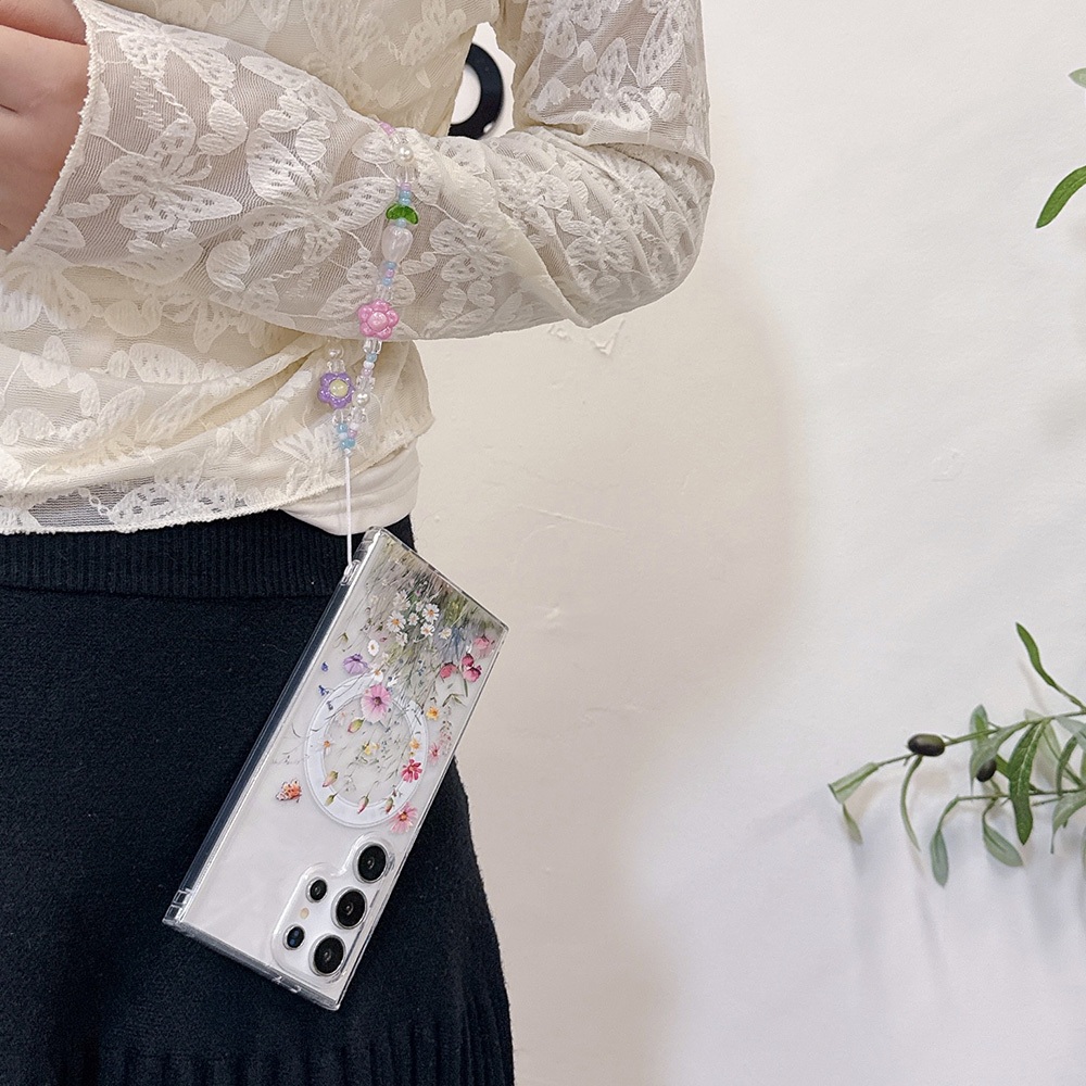 SAMSUNG ผีเสื้อใสดอกไม้เคสโทรศัพท์สําหรับSamsung Galaxy S25 S24 S23 Ultra S23 FE S24 Plus A56 A36 A26 A16 A15 A35 A55 5Gแม่เหล็กโปร่งใสพร้อมสายรัดข้อมือปกหลัง - รูปที่ 6