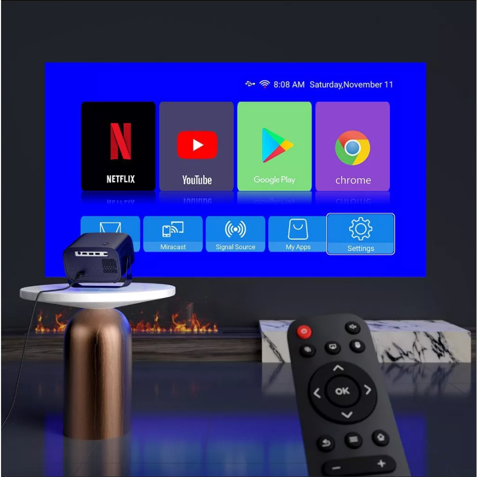 โปรเจคเตอร์สมาร์ทโปรเจคเตอร์ A10 4K Android 12.0 LCD 4K Mini โปรเจคเตอร์ WiFi + Bluetooth5.0 พร้อม N