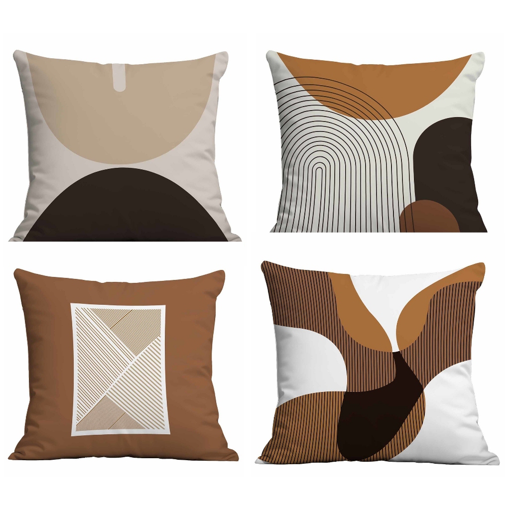 ปลอกหมอนอิงผ้าฝ้าย Geometric สีเทาสีน้ําตาล 7070.606.4040.ปลอกหมอนโซฟา hpme ตกแต่งนอร์ดิก