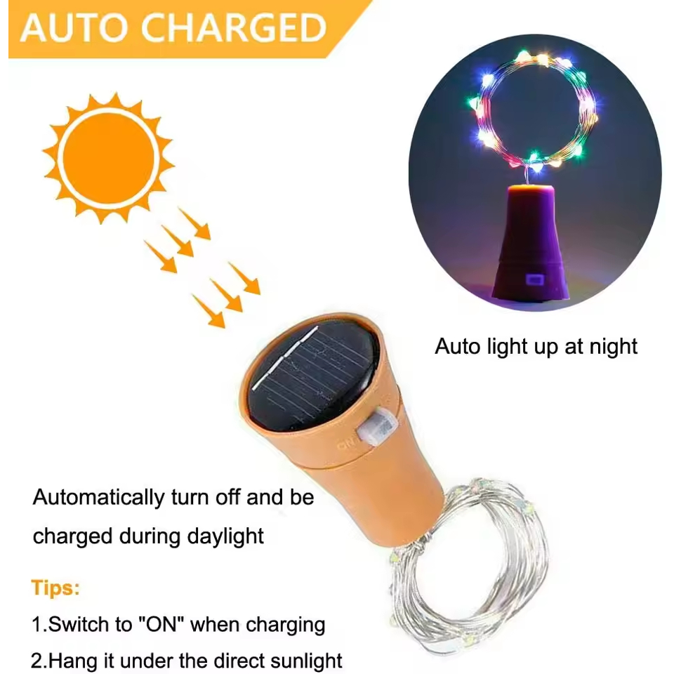 LED พลังงานแสงอาทิตย์ขวด Stopper Light String กันน้ํากลางแจ้งพลังงานแสงอาทิตย์ Garland ไฟสําหรับ Home Room Garden งานแต่งงาน Decora