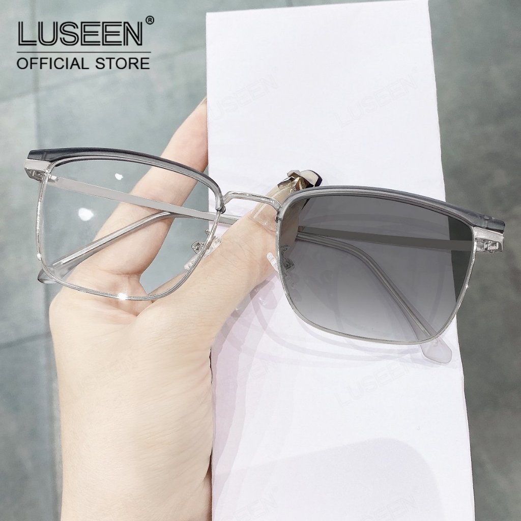 LUSEEN แว่นตาเปลี่ยนสีได้ และกรองรังสี กรอบโลหะ สำหรับผู้ชายและผู้หญิง AG2272
