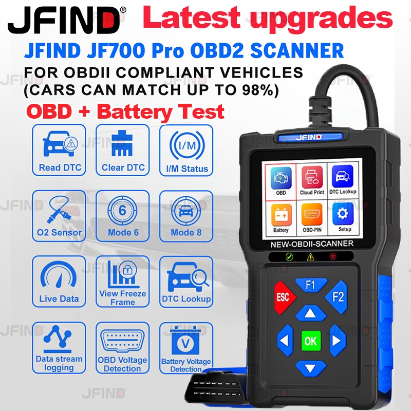 【Thai menu】2 in 1 JFIND JF700 PRO 6V 12V รถ OBD2 เครื่องสแกนเนอร์แบตเตอรี่ประสิทธิภาพการทดสอบสําหรับ