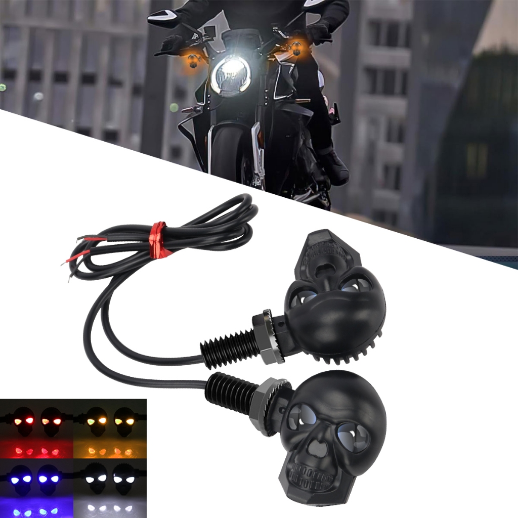 2pcs Mini รถจักรยานยนต์ Led ไฟเลี้ยว DRL รูปหัวกระโหลก ตัวบ่งชี้ด้านหน้าด้านหลังไฟเลี้ยวสัญญาณไฟกระพริบสําหรับ Honda yamaha Honda