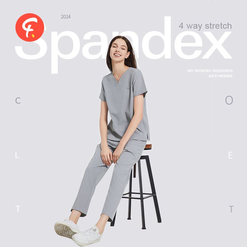 ฟาร์รัน ชุดขัด4ทางยืดแปนเด็กซ์พยาบาลเครื่องแบบริ้วรอยฟรีผู้หญิงโรงพยาบาลพยาบาลเสื้อผ้าเครื่องแบบความงาม94%โพลีเอสเตอร์6%แปนเด็กซ์