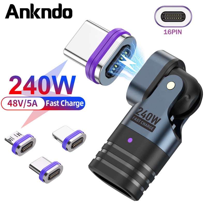 240W Magnetic USB-C Fast Charging Adapter 16Pin USB-C ถึง Type C Converter สําหรับโทรศัพท์ iPhon 15 16 Samsung Xiaomi Mac/-Book