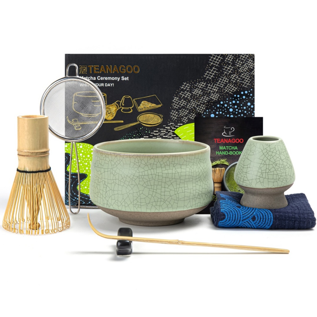 Teanagoo Matcha Set Whisk ชุดชงชามัทฉะ ชุดชงชาญี่ปุ่น ชามมัทฉะ ตะกร้อไม้ไผ่มัทฉะ ที่ตัก ที่ร่อน ที่ใส่ตะกร้อมัทฉะ ขาตั้งตะกร้อมัทฉะ ชุดตะกร้อมัทฉะ N1 ชุดเส้นสีดํา