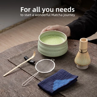 Teanagoo Matcha Set Whisk ชุดชงชามัทฉะ ชุดชงชาญี่ปุ่น ชามมัทฉะ ตะกร้อไม้ไผ่มัทฉะ ที่ตัก ที่ร่อน ที่ใส่ตะกร้อมัทฉะ ขาตั้งตะกร้อมัทฉะ ชุด N1 เส้นสีดํา
