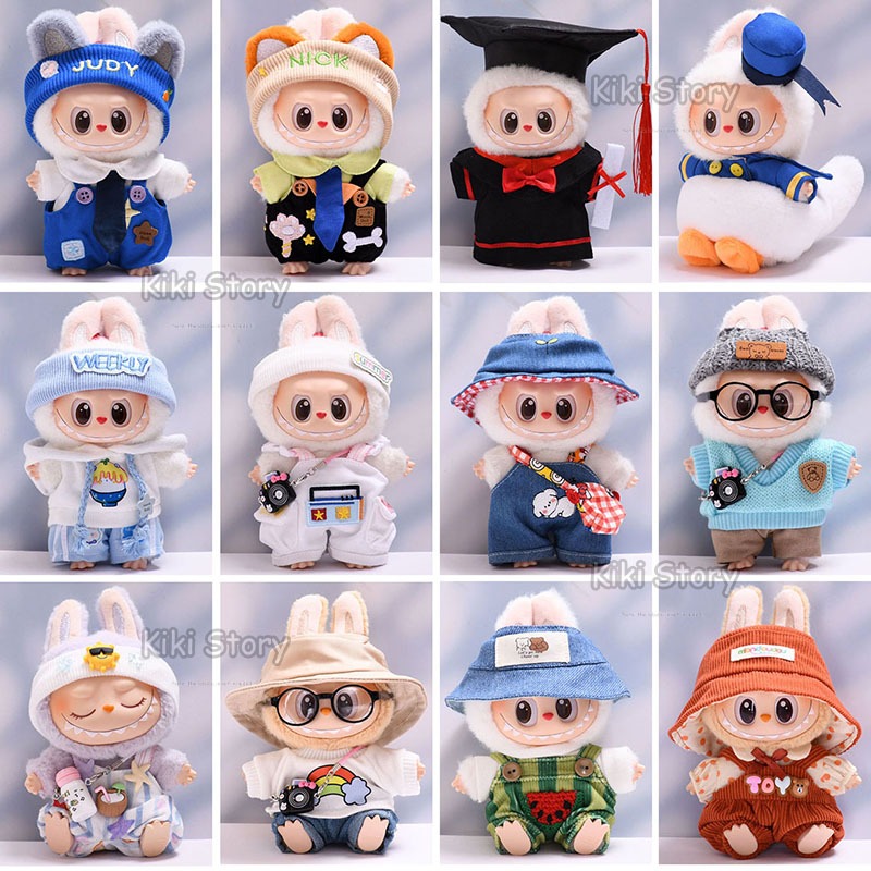 15CM 17CM Labubu Doll V1 V2 V3 15 ซม.นั่ง  เสื้อผ้ากล้อง overalls ชุดสําเร็จการศึกษา 17 ซม. LABUBU  Macaron ตุ๊กตาอุปกรณ์เสริม