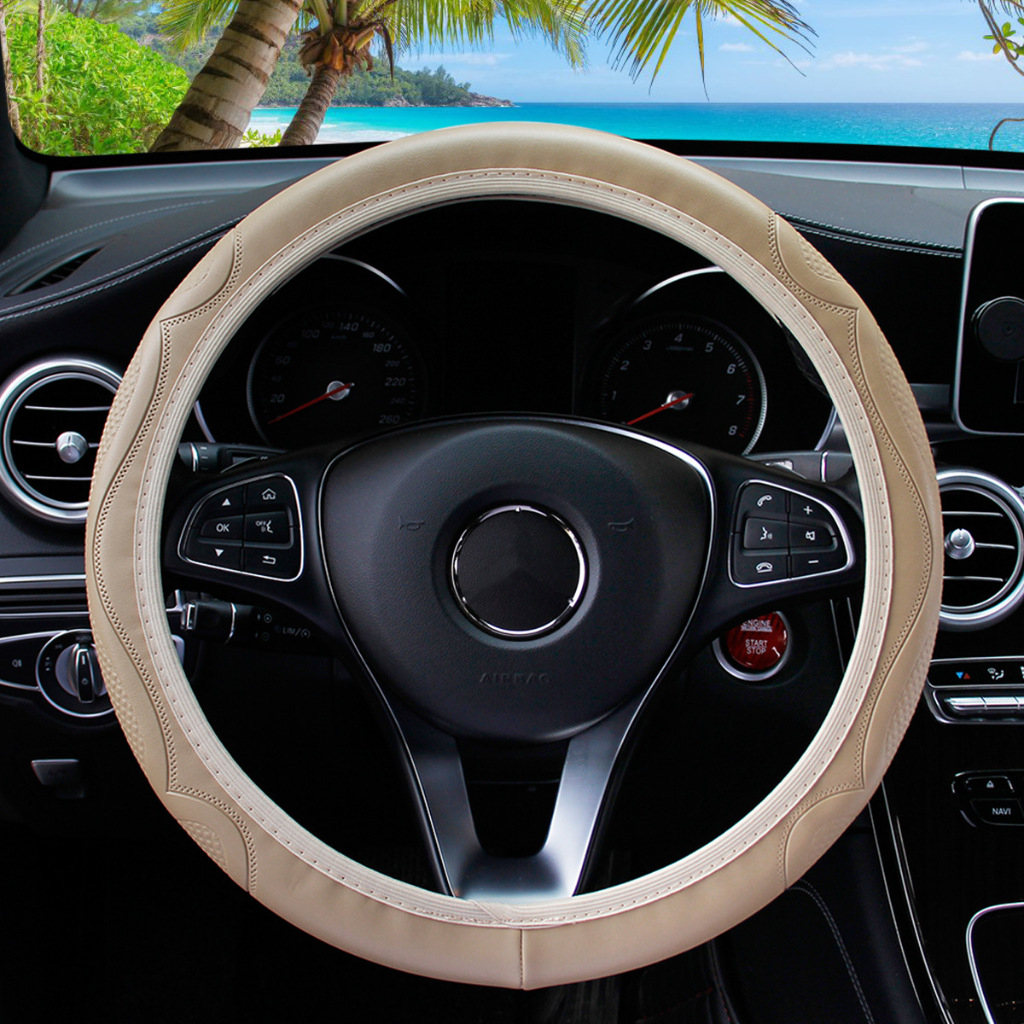 ฝาครอบพวงมาลัยกันลื่นสากล 38 ซม. การออกแบบแฟชั่นสําหรับรถยนต์ทั้งหมดความปลอดภัยขับรถตกแต่งภายในไม่มีแหวนด้านในทุกฤดูกาล - รูปที่ 4