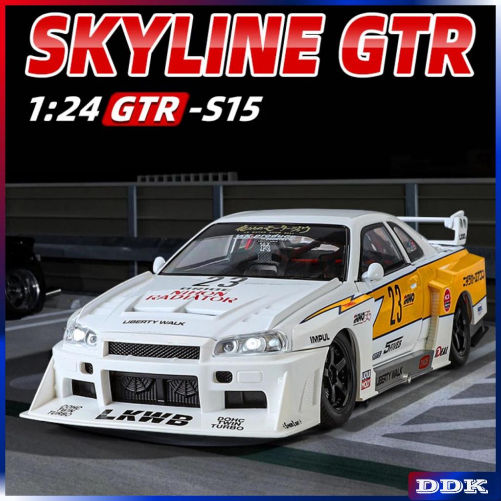 1:24 GTR SKYLINE รถโมเดลDiecastโลหะผสมของเล่นแสงเสียงดึงกลับเด็กเพื่อนของขวัญวันเกิด