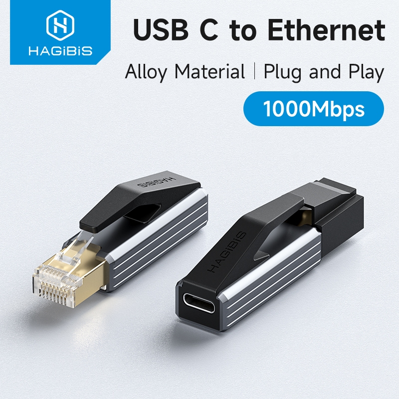 HAGiBiS อะแดปเตอร์ USB-C ถึง Ethernet 1000Mbps Gigabit USB C หญิง RJ45 ตัวแปลงเครือข่ายชายสําหรับแล็ปท็อปโทรศัพท์สวิทช์ SteamDeck