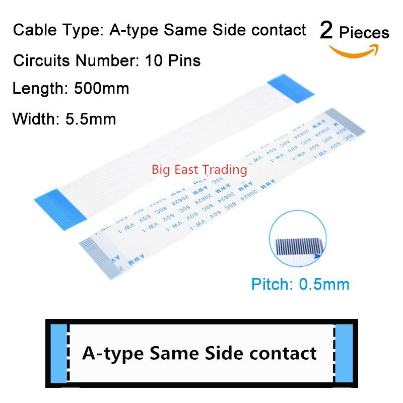 ริบบิ้นแบบยืดหยุ่น 2pcs FPC สายแบน 10P 13P 18P 20P 22P Pitch 0.5 มม.ความยาว 500 มม.FFC WIRE 10Pin 13