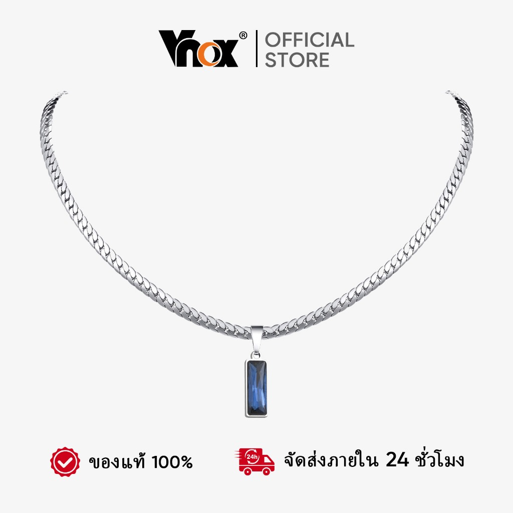 Vnox Simple Geometric Square จี้สแตนเลสสร้อยคอสําหรับผู้ชาย Blue Zirconia อินเทรนด์ NK.Chain เครื่องประดับ