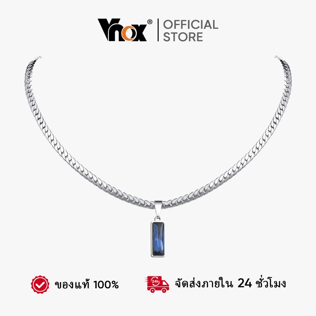 Vnox Simple Geometric Square จี้สแตนเลสสร้อยคอสําหรับผู้ชาย Blue Zirconia อินเทรนด์ NK.Chain เครื่องประดับ