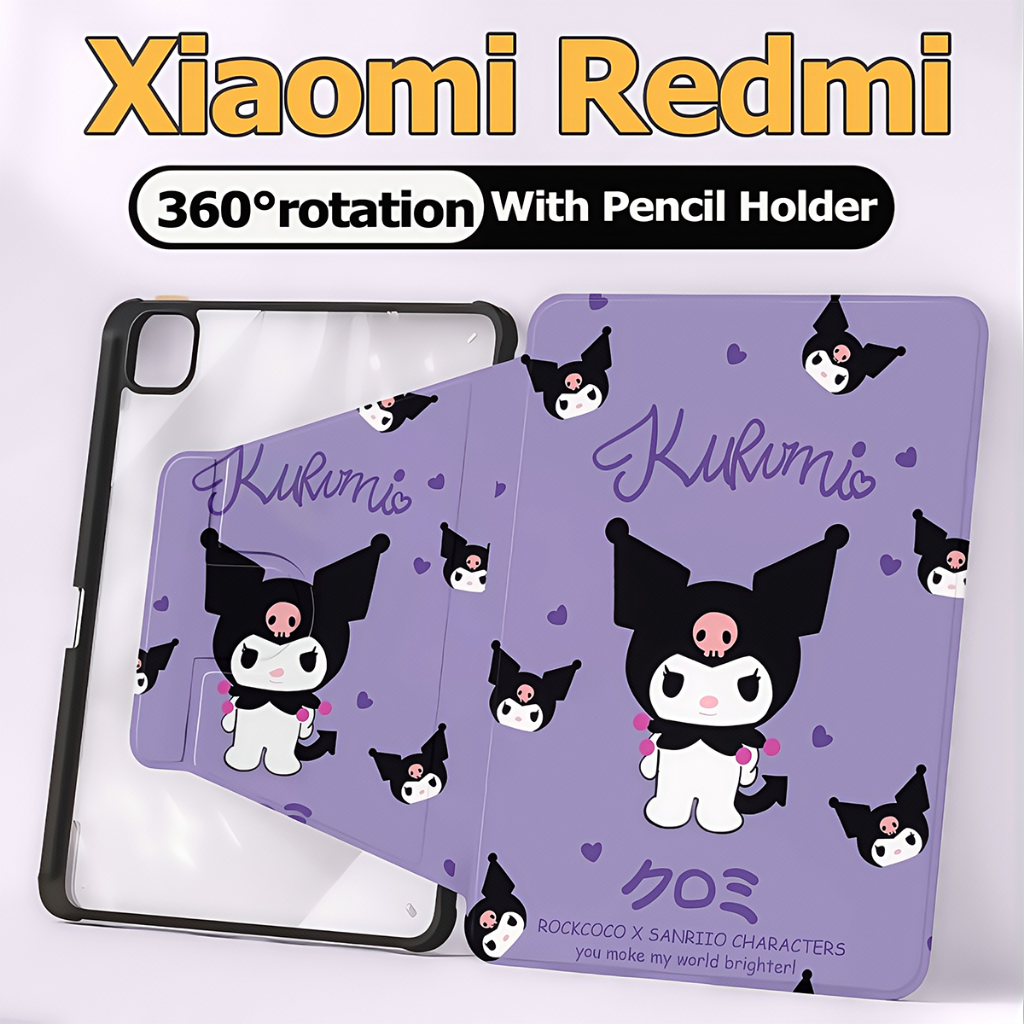【พร้อมส่ง】เคสแท็บเล็ต Xiaomi/Redmi สําหรับ เคส Xiaomi Pad 7 5 6 Xiaomi Pad 6 5 Pro 11" เคส Redmi SE 11 and Redmi Pad2 Pad 10.61/pad pro12.1 360° หมุนได้ เคอsริลิค ฝาbพับ Kuromi case Xiaomi